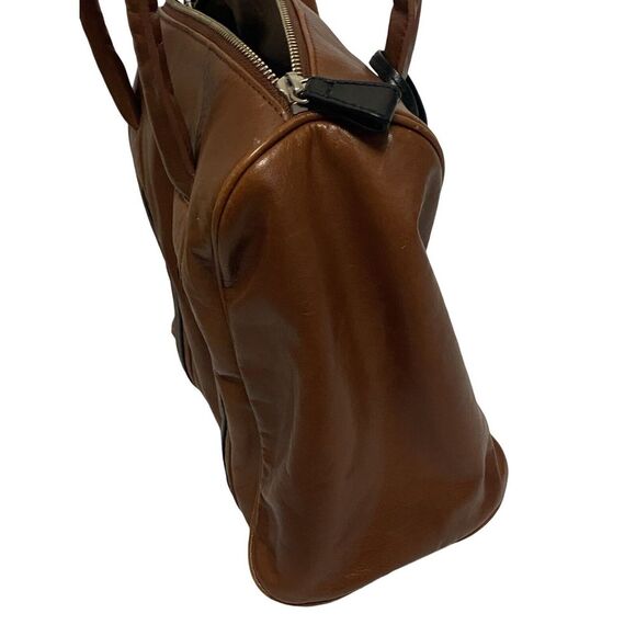 Halogen Brown Black Leather ‎ Tote Bag Handbag Purse Satchel - Picture 4 of 12